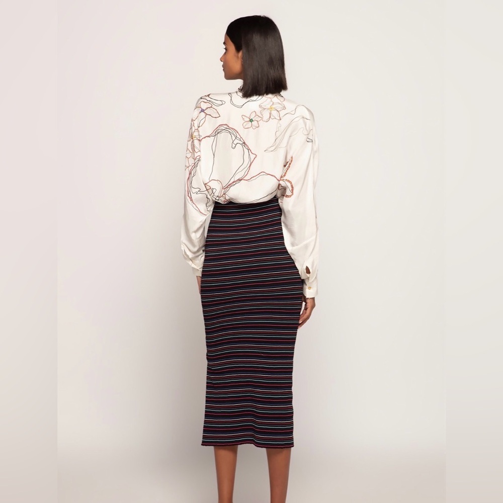 Saaksha & Kinni Silk Blend Striped Midi Skirt Front Zip Slit - New - Size S — image 2 of 6